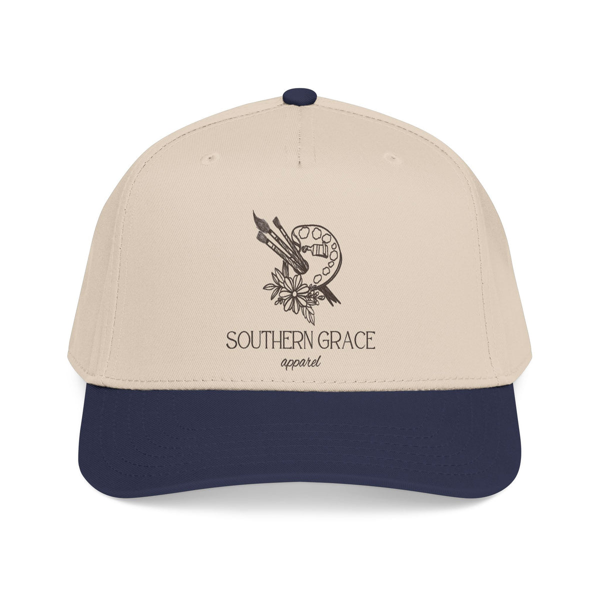 Southern Grace Embroidered Baseball Cap — Two-Tone Forest Green Vintage Logo