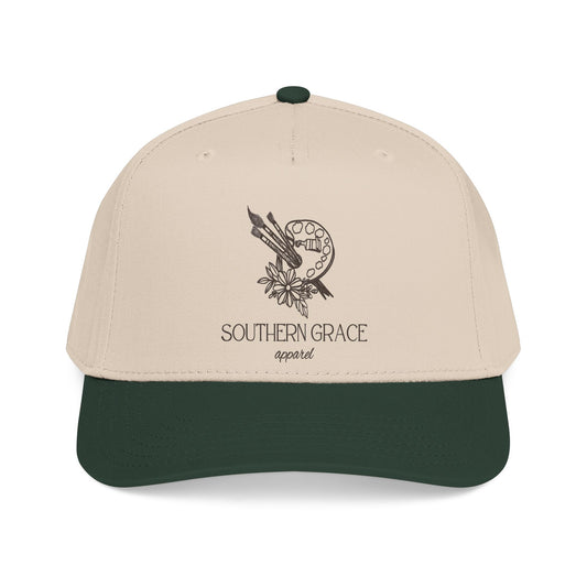 Southern Grace Embroidered Baseball Cap — Two-Tone Forest Green Vintage Logo